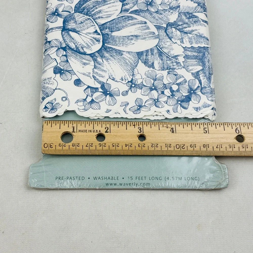 Waverly Garden Toile Lapis Blue Wall Border Floral 15ft Pre-Pasted Washable 2000
